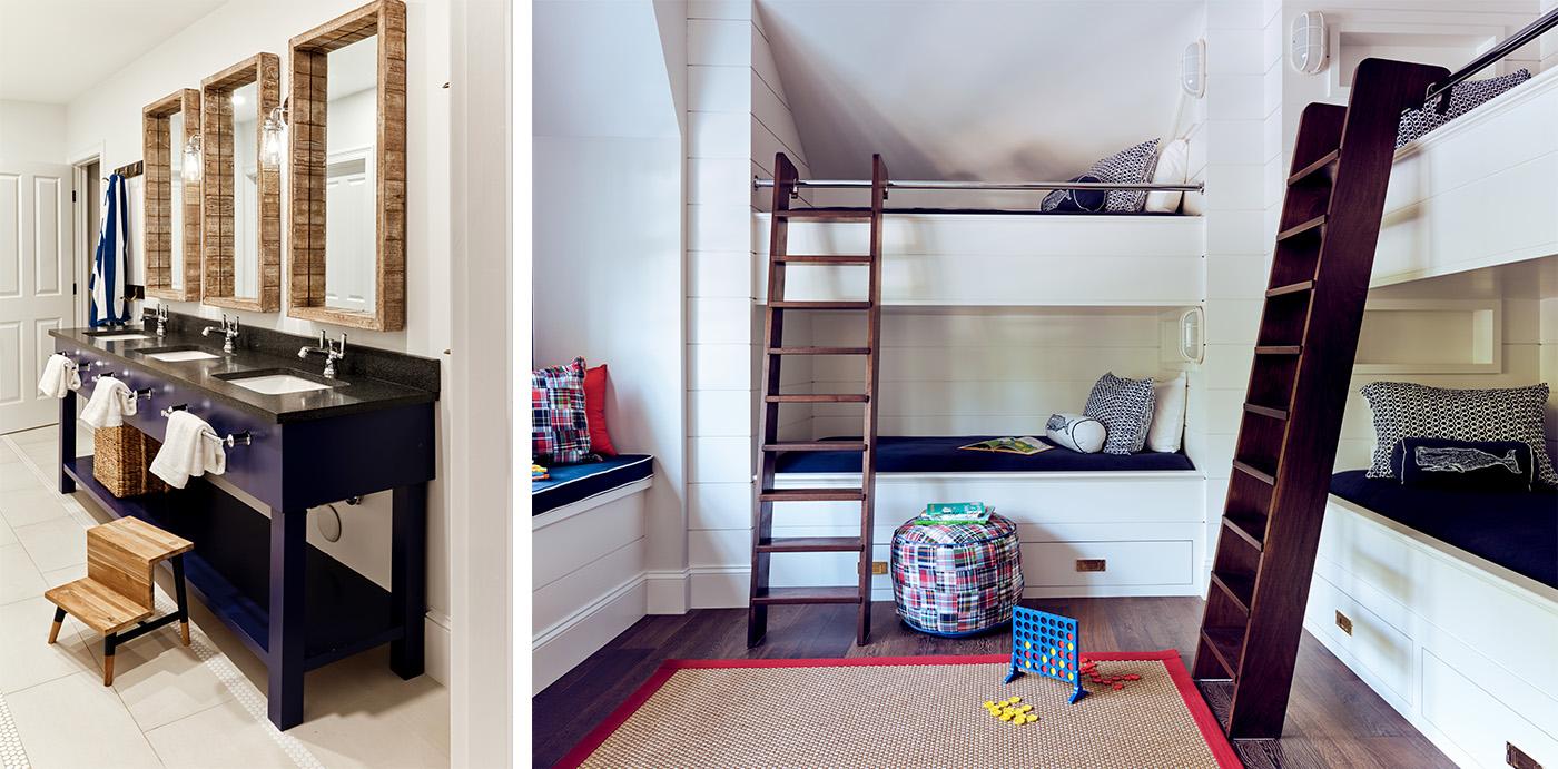 ERTA-MJ Nardone East Orleans Bunk Bedroom (left) and Bathroom (right). 图片来源:Dan Cutrona.