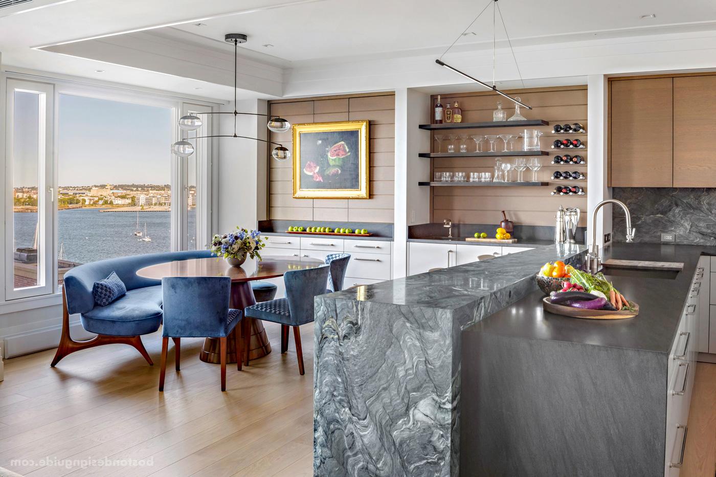 dining area with Harbor views