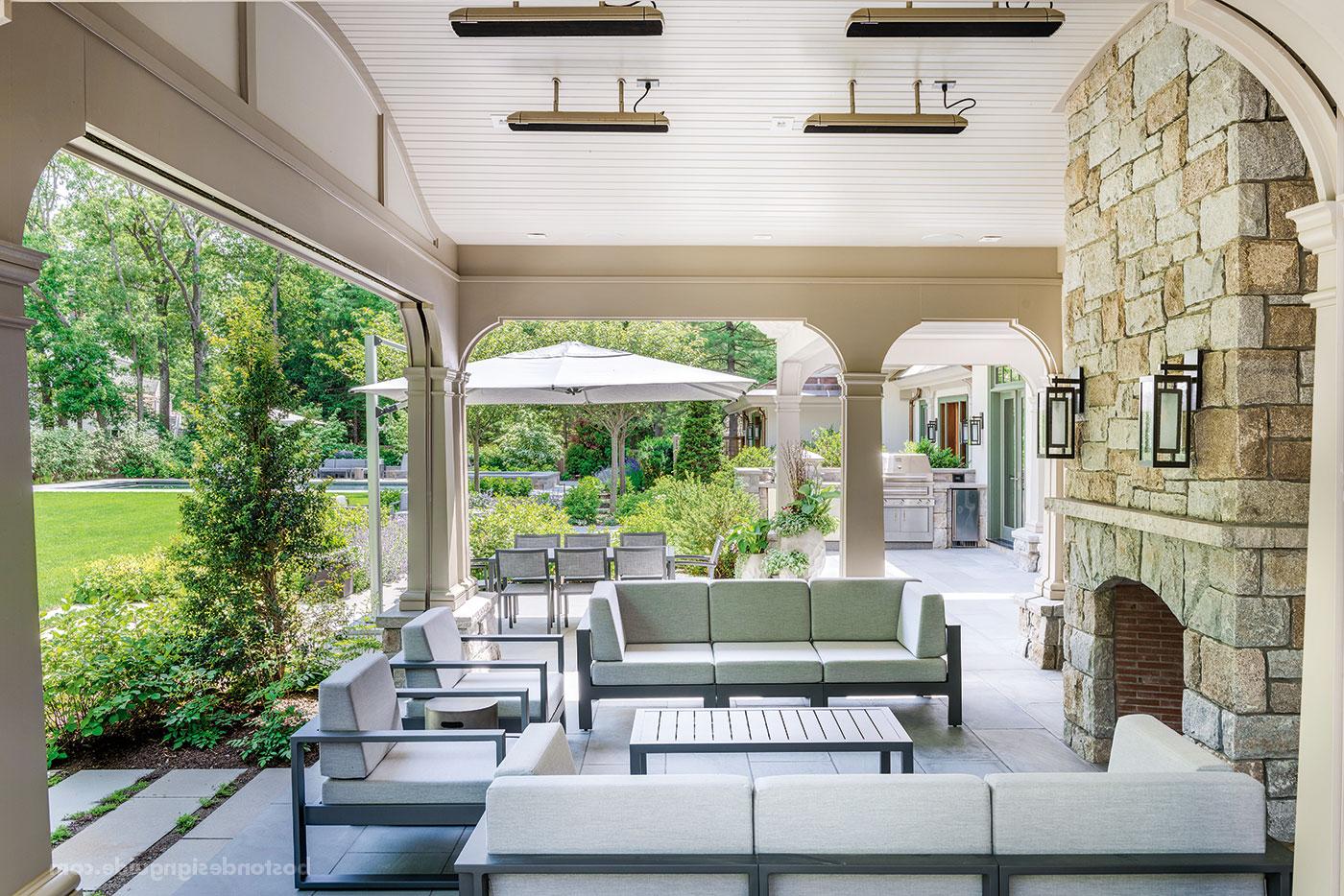 All-season porch with fireplace, outdoor heater and Phantom screens