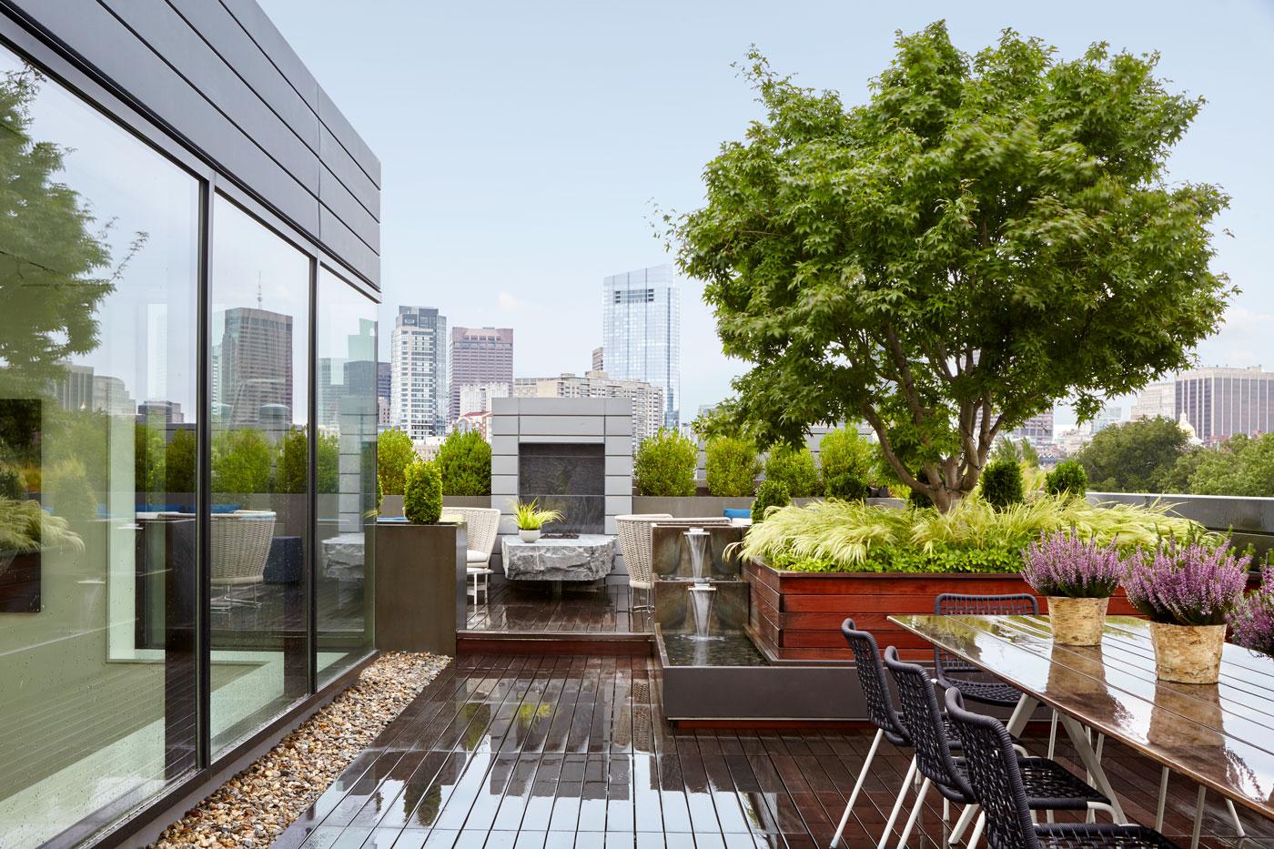 Roof deck with views of the city